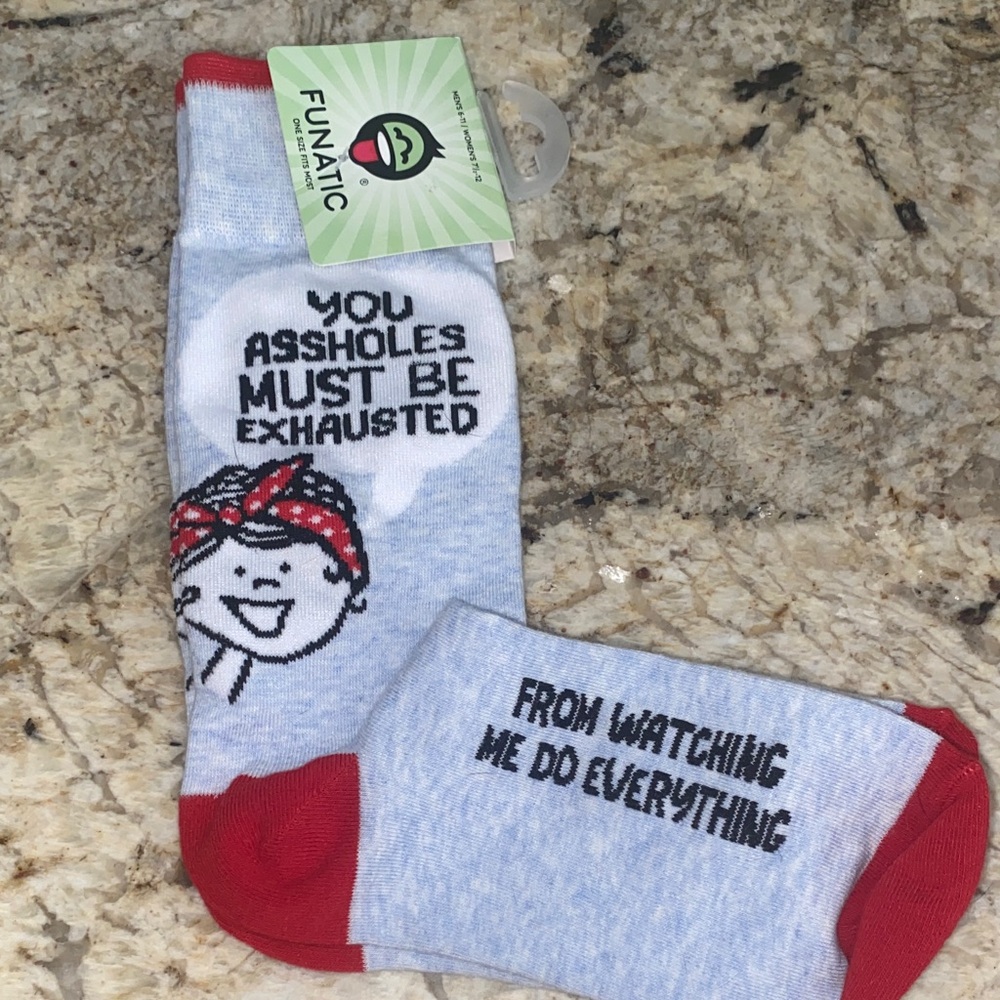 Novelty Crew Socks in Light Blue with Red Accents